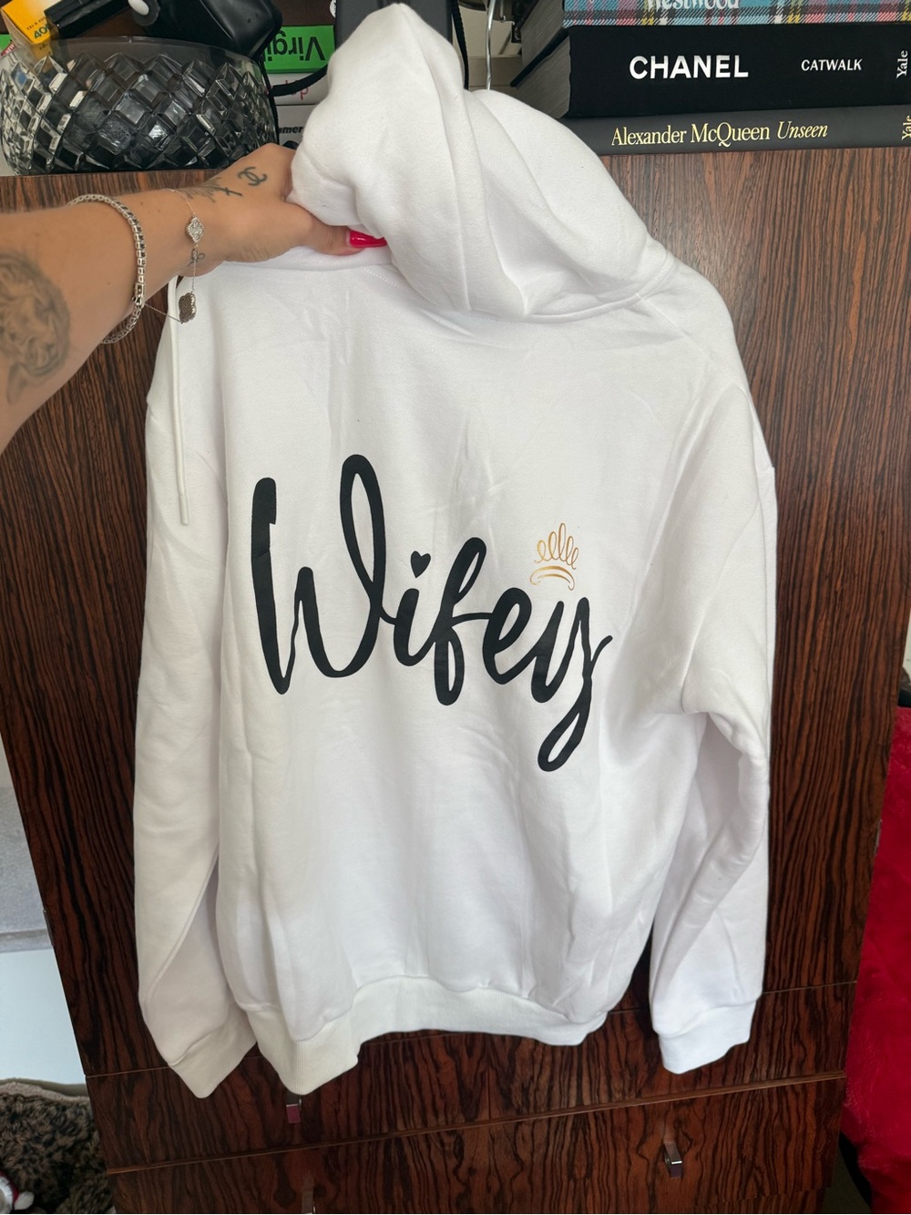 Wifey White Hooded Sweatshirt with Script Print